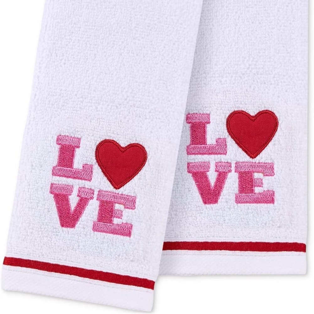 Martha Stewart 2-Pack Embroidered “Love” Guest Towels • 100% Cotton NWT
